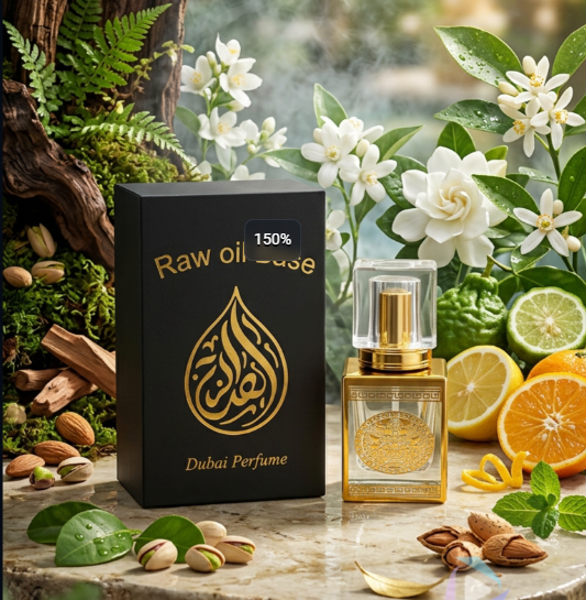 Paradoxe perfume bottle and packaging with natural elements like flowers and fruits on a wooden surface.