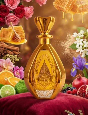 Elegant Arabian rose star perfume with spices, roses, and citrus