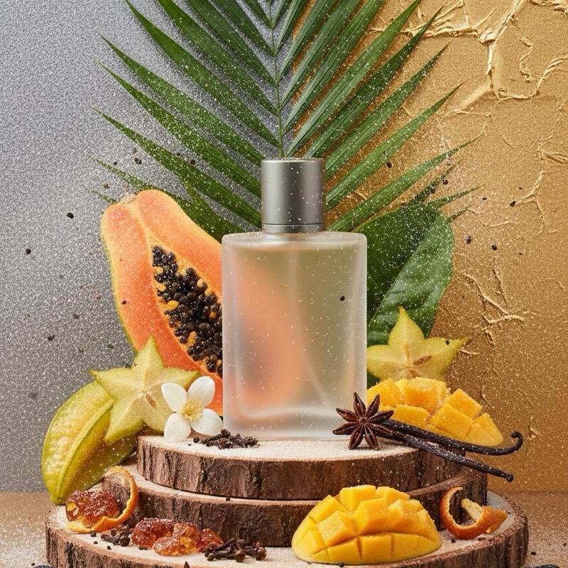 Chemist Fragrance 118 (U) oil base tropical, fruity, vanilla, sweet, woody, white floral, powdery, terpenic, amber, fresh spicy