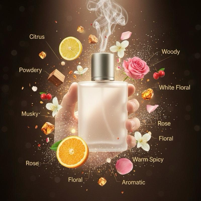 Dior Joy (W) oil base citrus, woody, powdery, white floral, musky, rose, warm spicy, floral, fruity, aromatic