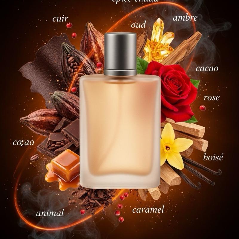 Chemist Fragrance 100 (M) oil base cuir, épicé chaud, oud, ambre, cacao, rose, boisé, animal, caramel, vanille